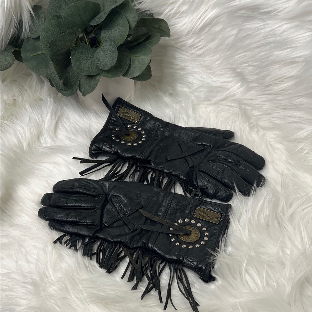 Harley-Davidson WillieG Black Leather Studded Riding Gloves - Picture 2 of 5